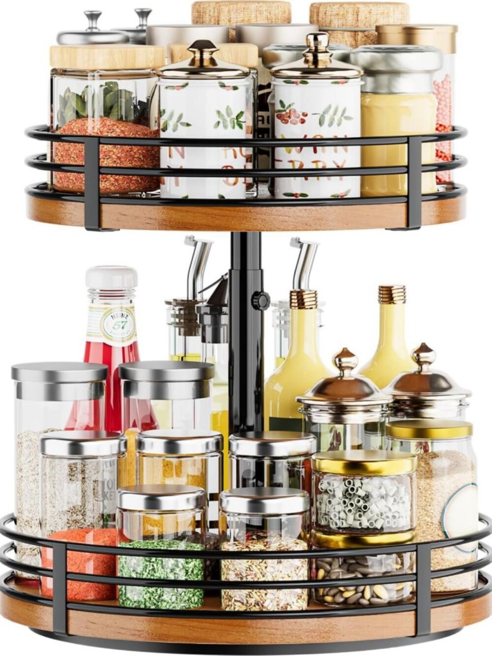 Adjustable 2-Tier Lazy Susan Turntable Organizer - 12 Inch Rotating Spice Rack